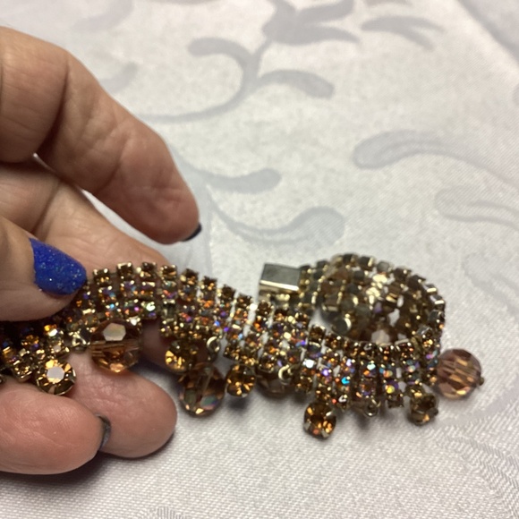 RHINESTONE AMBER COLORED RARE VINTAGE BRACELET - Picture 8 of 11